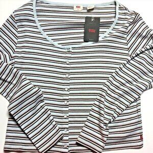 Levi's Trendy Plus Size Britt Long-Sleeve Snap-Front Top Women's XXL Blue Stripe